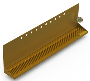 Wall Mount Drip Tray with Double Drains | 6-3/8" X 48" X 14" X 1" | Brass | 10 Faucet Holes - ACU Precision Sheet Metal