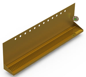 Wall Mount Drip Tray with Double Drains | 6-3/8" X 48" X 14" X 1" | Brass | 12 Faucet Holes - ACU Precision Sheet Metal