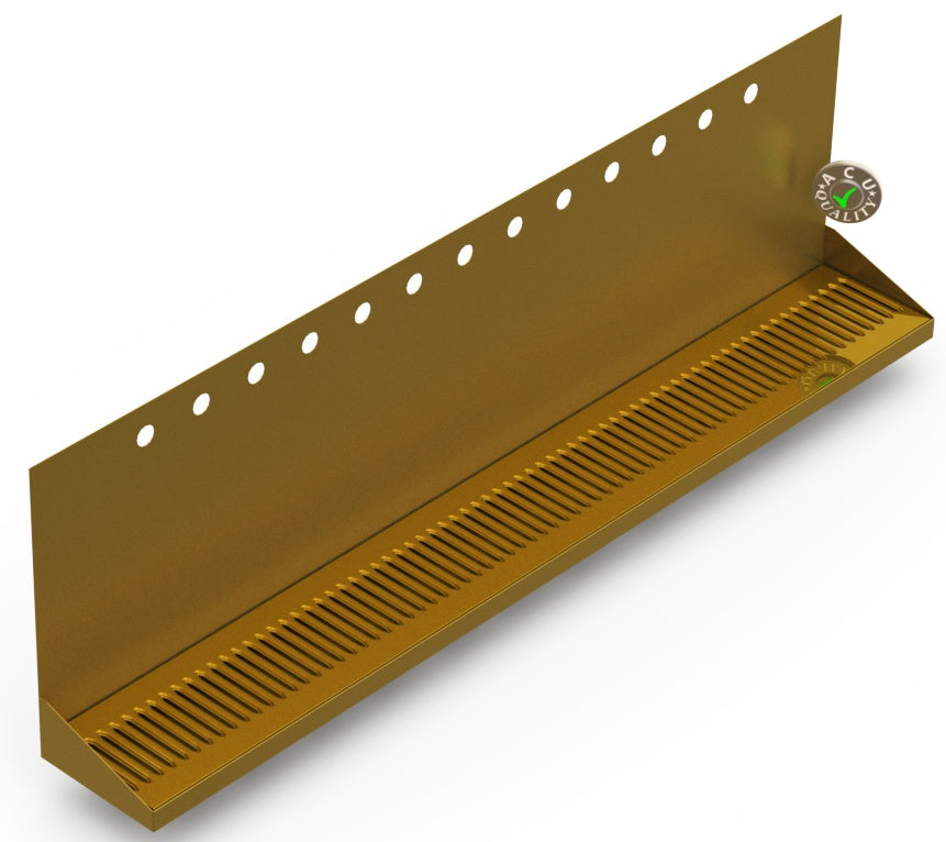 Wall Mount Drip Tray with Double Drains | 6-3/8" X 48" X 14" X 1" | Brass | 13 Faucet Holes - ACU Precision Sheet Metal