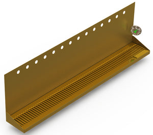 Wall Mount Drip Tray with Double Drains | 6-3/8" X 48" X 14" X 1" | Brass | 14 Faucet Holes - ACU Precision Sheet Metal