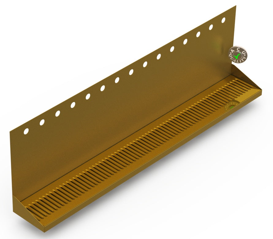 Wall Mount Drip Tray with Double Drains | 6-3/8" X 48" X 14" X 1" | Brass | 15 Faucet Holes - ACU Precision Sheet Metal
