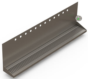 Wall Mount Drip Tray with Double Drains | 6-3/8" X 48" X 14" X 1" | S/S # 4 | 12 Faucet Holes - ACU Precision Sheet Metal