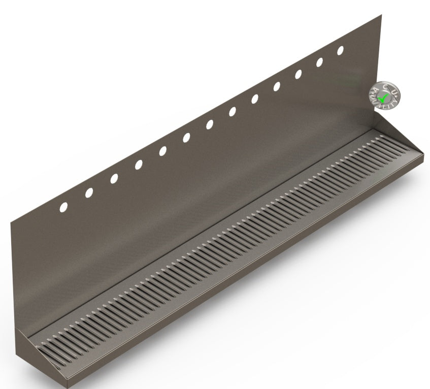 Wall Mount Drip Tray with Double Drains | 6-3/8" X 48" X 14" X 1" | S/S # 4 | 13 Faucet Holes - ACU Precision Sheet Metal