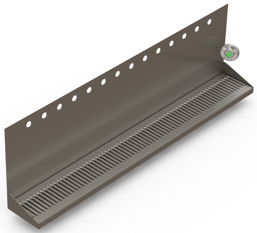 Wall Mount Drip Tray with Double Drains | 6-3/8" X 48" X 14" X 1" | S/S # 4 | 14 Faucet Holes - ACU Precision Sheet Metal