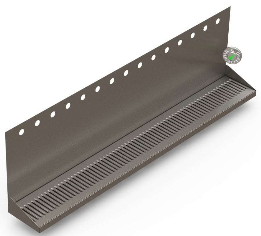 Wall Mount Drip Tray with Double Drains | 6-3/8" X 48" X 14" X 1" | S/S # 4 | 15 Faucet Holes - ACU Precision Sheet Metal