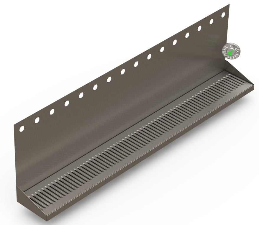 Wall Mount Drip Tray with Double Drains | 6-3/8" X 48" X 14" X 1" | S/S # 4 | 16 Faucet Holes - ACU Precision Sheet Metal