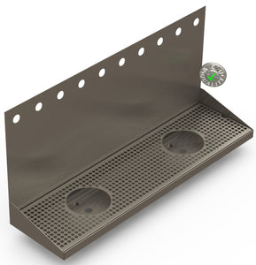 Wall Mount Drip Tray with Double Drains and Rinser Holes | 8" X 30" X 14" X 1" | S/S # 4 | 10 Faucet Holes - ACU Precision Sheet Metal