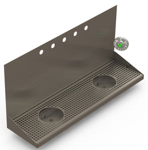 Wall Mount Drip Tray with Double Drains and Rinser Holes | 8" X 30" X 14" X 1" | S/S # 4 | 5 Faucet Holes - ACU Precision Sheet Metal