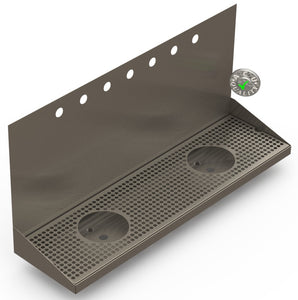 Wall Mount Drip Tray with Double Drains and Rinser Holes | 8" X 30" X 14" X 1" | S/S # 4 | 7 Faucet Holes - ACU Precision Sheet Metal