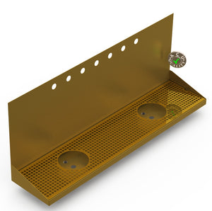 Wall Mount Drip Tray with Double Drains and Rinser Holes | 8" X 36" X 14" X 1" | Brass | 7 Faucet Holes - ACU Precision Sheet Metal