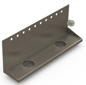 Wall Mount Drip Tray with Double Drains and Rinser Holes | 8" X 36" X 14" X 1" | S/S # 4 | 10 Faucet Holes - ACU Precision Sheet Metal