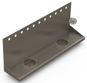 Wall Mount Drip Tray with Double Drains and Rinser Holes | 8" X 36" X 14" X 1" | S/S # 4 | 11 Faucet Holes - ACU Precision Sheet Metal