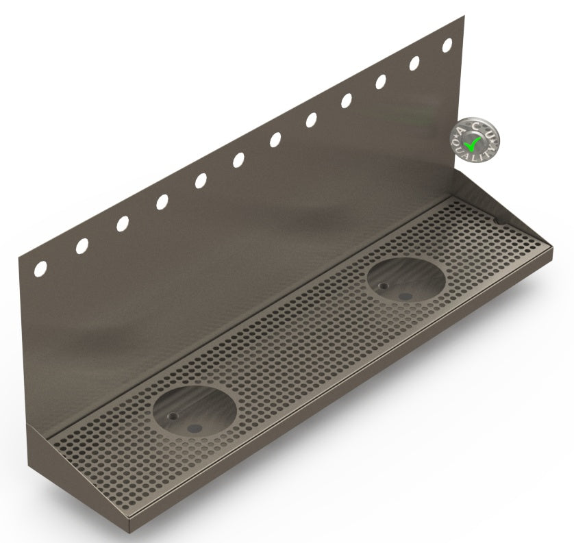 Wall Mount Drip Tray with Double Drains and Rinser Holes | 8" X 36" X 14" X 1" | S/S # 4 | 12 Faucet Holes - ACU Precision Sheet Metal