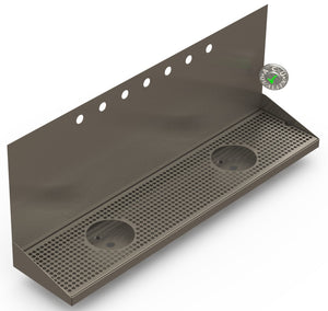 Wall Mount Drip Tray with Double Drains and Rinser Holes | 8" X 36" X 14" X 1" | S/S # 4 | 7 Faucet Holes - ACU Precision Sheet Metal