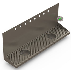 Wall Mount Drip Tray with Double Drains and Rinser Holes | 8" X 36" X 14" X 1" | S/S # 4 | 8 Faucet Holes - ACU Precision Sheet Metal