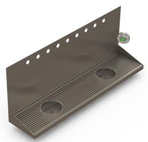 Wall Mount Drip Tray with Double Drains and Rinser Holes | 8" X 36" X 14" X 1" | S/S # 4 | 9 Faucet Holes - ACU Precision Sheet Metal