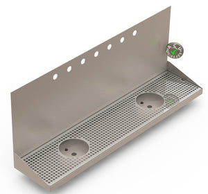 Wall Mount Drip Tray with Double Drains and Rinser Holes | 8" X 36" X 14" X 1" | Stainless Steel Mirror Finish | 7 Faucet Holes - ACU Precision Sheet Metal