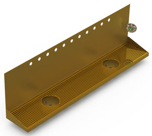 Wall Mount Drip Tray with Double Drains and Rinser Holes | 8" X 48" X 14" X 1" | Brass | 11 Faucet Holes - ACU Precision Sheet Metal