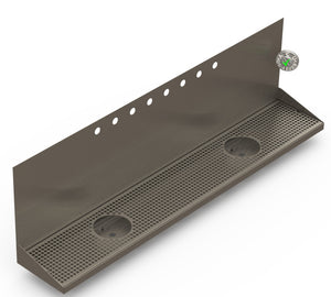 Wall Mount Drip Tray with Double Drains and Rinser Holes | 8" X 48" X 14" X 1" | S/S # 4 | 8 Faucet Holes - ACU Precision Sheet Metal