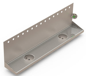 Wall Mount Drip Tray with Double Drains and Rinser Holes |  8" X 48" X 14" X 1" | Stainless Steel Mirror Finish | 15 Faucet Holes - ACU Precision Sheet Metal