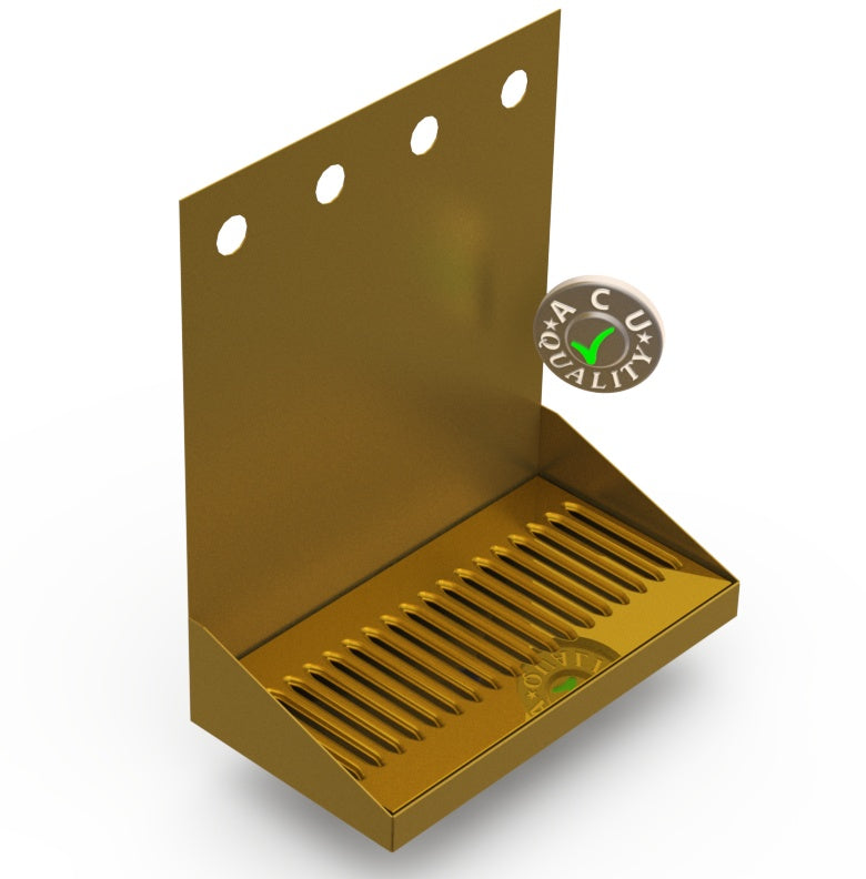 Wall Mount Drip Tray with Drain | 6-3/8" X 12" X 14" X 1" | Brass | 4 Faucet Holes - ACU Precision Sheet Metal