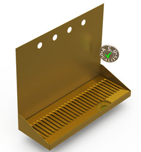Wall Mount Drip Tray with Drain | 6-3/8" X 18" X 14" X 1" | Brass | 4 Faucet Holes - ACU Precision Sheet Metal