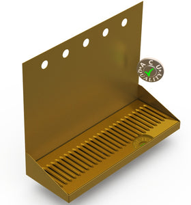Wall Mount Drip Tray with Drain | 6-3/8" X 18" X 14" X 1" | Brass | 5 Faucet Holes - ACU Precision Sheet Metal