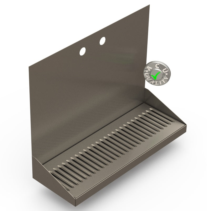 Wall Mount Drip Tray with Drain | 6-3/8" X 18" X 14" X 1" | S/S # 4 | 2 Faucet Holes - ACU Precision Sheet Metal
