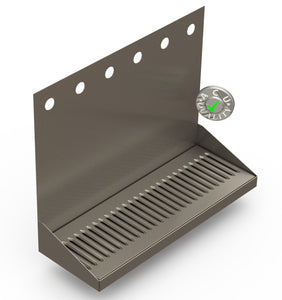Wall Mount Drip Tray with Drain | 6-3/8" X 18" X 14" X 1" | S/S # 4 | 6 Faucet Holes - ACU Precision Sheet Metal