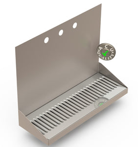 Wall Mount Drip Tray with Drain | 6-3/8" X 18" X 14" X 1" | Stainless Steel Mirror Finish | 3 Faucet Holes - ACU Precision Sheet Metal