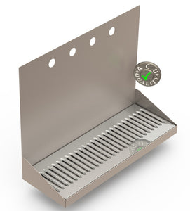 Wall Mount Drip Tray with Drain | 6-3/8" X 18" X 14" X 1" | Stainless Steel Mirror Finish | 4 Faucet Holes - ACU Precision Sheet Metal