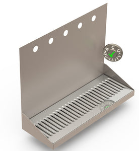 Wall Mount Drip Tray with Drain | 6-3/8" X 18" X 14" X 1" | Stainless Steel Mirror Finish | 5 Faucet Holes - ACU Precision Sheet Metal