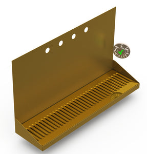 Wall Mount Drip Tray with Drain | 6-3/8" X 24" X 14" X 1" | Brass | 4 Faucet Holes - ACU Precision Sheet Metal