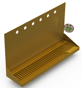 Wall Mount Drip Tray with Drain | 6-3/8" X 24" X 14" X 1" | Brass | 6 Faucet Holes - ACU Precision Sheet Metal