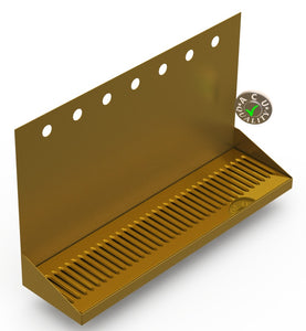 Wall Mount Drip Tray with Drain | 6-3/8" X 24" X 14" X 1" | Brass | 7 Faucet Holes - ACU Precision Sheet Metal