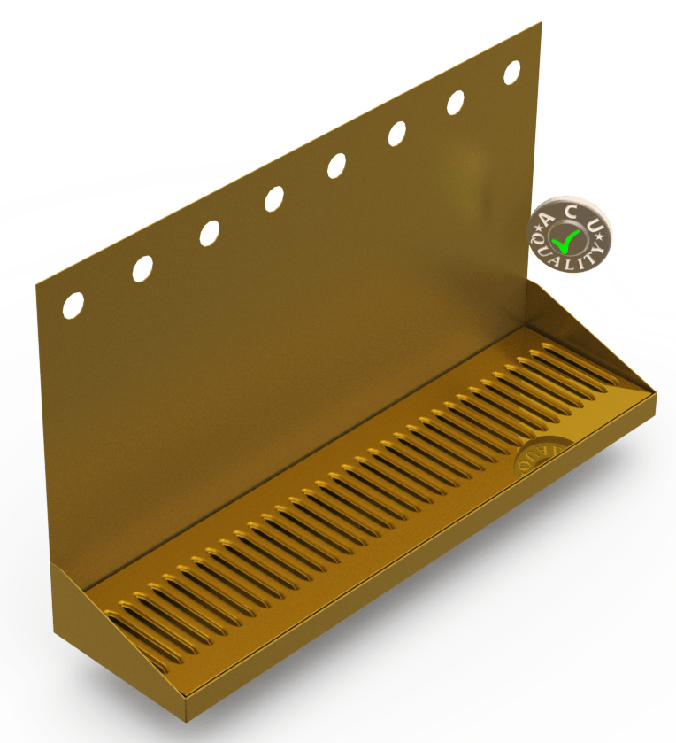 Wall Mount Drip Tray with Drain | 6-3/8" X 24" X 14" X 1" | Brass | 8 Faucet Holes - ACU Precision Sheet Metal