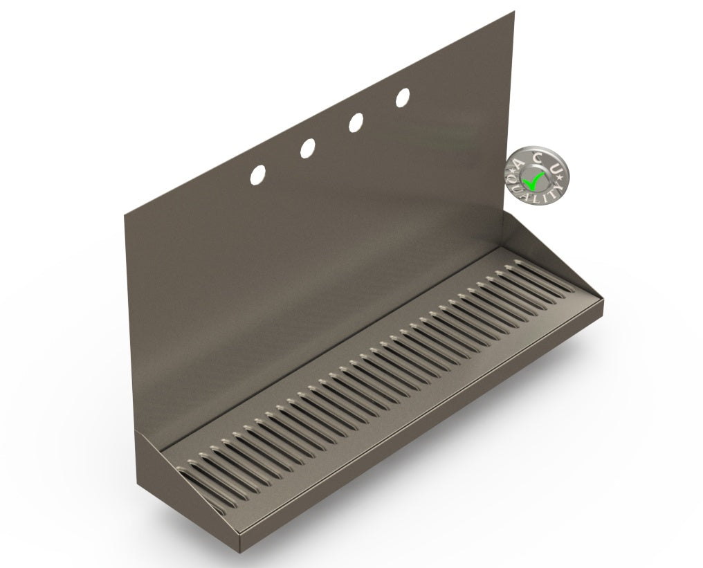 Wall Mount Drip Tray with Drain | 6-3/8" X 24" X 14" X 1" | S/S # 4 | 4 Faucet Holes - ACU Precision Sheet Metal