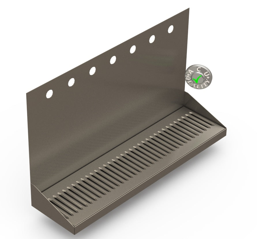 Wall Mount Drip Tray with Drain | 6-3/8" X 24" X 14" X 1" | S/S # 4 | 7 Faucet Holes - ACU Precision Sheet Metal