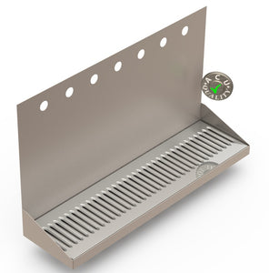Wall Mount Drip Tray with Drain | 6-3/8" X 24" X 14" X 1" | Stainless Steel Mirror Finish | 7 Faucet Holes - ACU Precision Sheet Metal