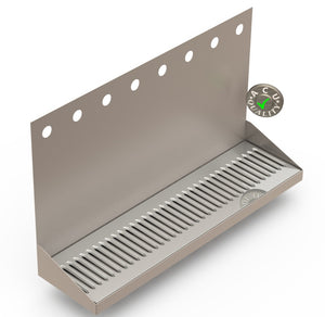 Wall Mount Drip Tray with Drain | 6-3/8" X 24" X 14" X 1" | Stainless Steel Mirror Finish | 8 Faucet Holes - ACU Precision Sheet Metal