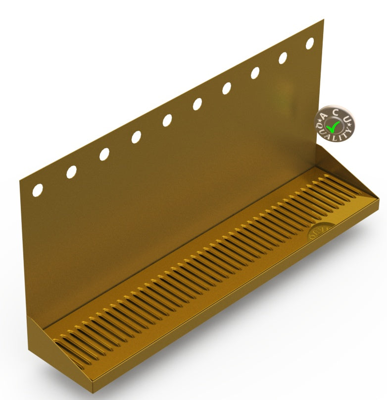 Wall Mount Drip Tray with Drain | 6-3/8" X 30" X 14" X 1" | Brass | 10 Faucet Holes - ACU Precision Sheet Metal
