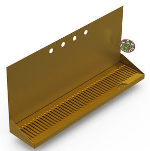 Wall Mount Drip Tray with Drain | 6-3/8" X 30" X 14" X 1" | Brass | 4 Faucet Holes - ACU Precision Sheet Metal