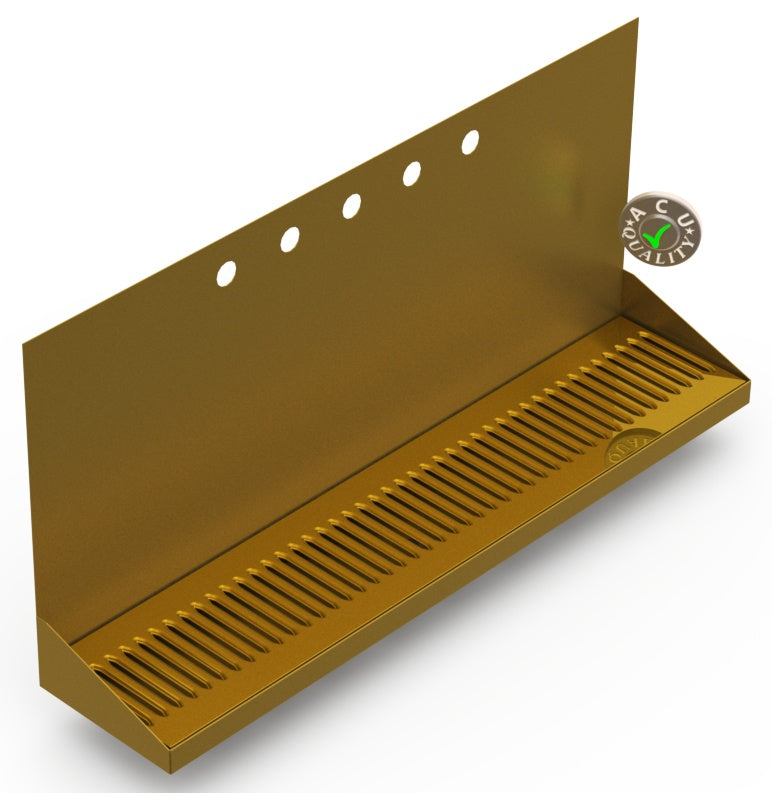 Wall Mount Drip Tray with Drain | 6-3/8" X 30" X 14" X 1" | Brass | 5 Faucet Holes - ACU Precision Sheet Metal