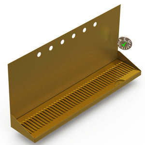 Wall Mount Drip Tray with Drain | 6-3/8" X 30" X 14" X 1" | Brass | 6 Faucet Holes - ACU Precision Sheet Metal