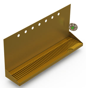 Wall Mount Drip Tray with Drain | 6-3/8" X 30" X 14" X 1" | Brass | 7 Faucet Holes - ACU Precision Sheet Metal
