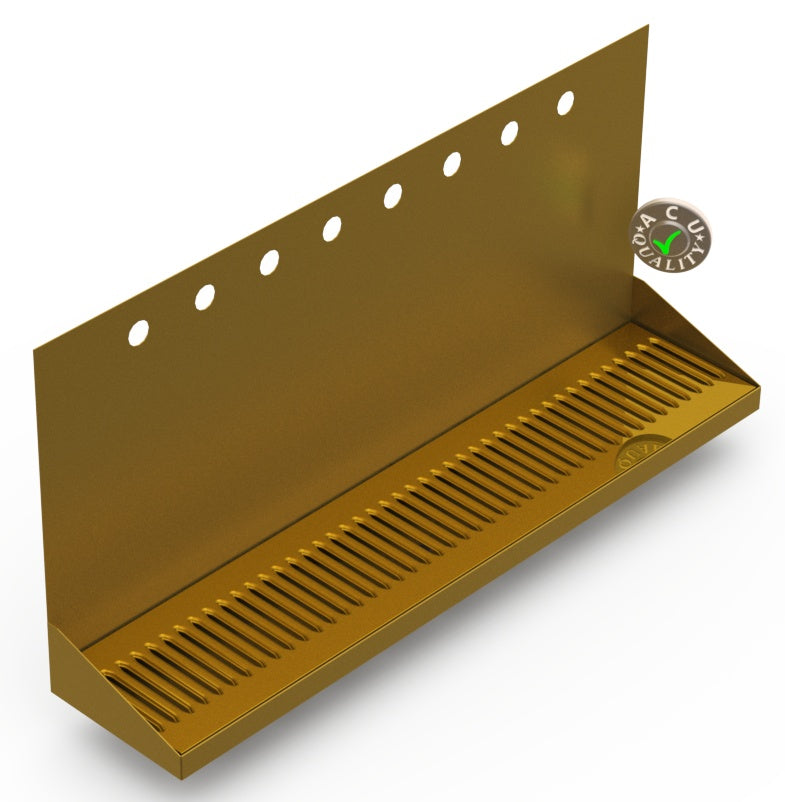 Wall Mount Drip Tray with Drain | 6-3/8" X 30" X 14" X 1" | Brass | 8 Faucet Holes - ACU Precision Sheet Metal
