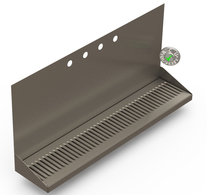 Wall Mount Drip Tray with Drain | 6-3/8" X 30" X 14" X 1" | S/S # 4 | 4 Faucet Holes - ACU Precision Sheet Metal