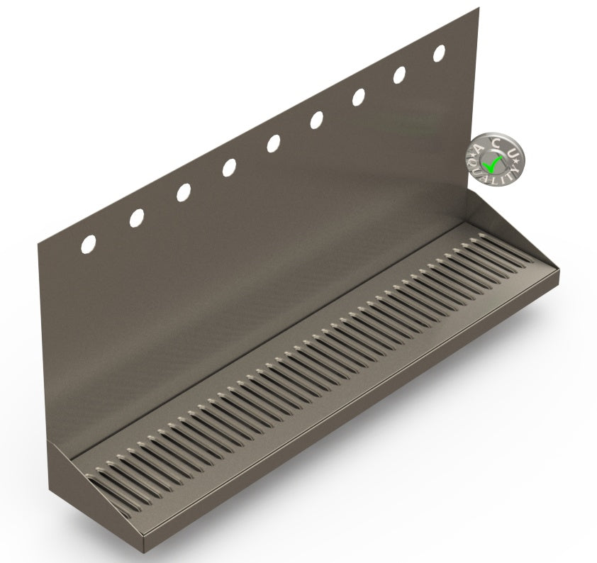 Wall Mount Drip Tray with Drain | 6-3/8" X 30" X 14" X 1" | S/S # 4 | 9 Faucet Holes - ACU Precision Sheet Metal