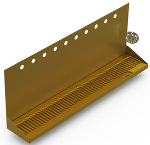 Wall Mount Drip Tray with Drain | 6-3/8" X 36" X 14" X 1" | Brass | 10 Faucet Holes - ACU Precision Sheet Metal