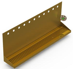 Wall Mount Drip Tray with Drain | 6-3/8" X 36" X 14" X 1" | Brass | 11 Faucet Holes - ACU Precision Sheet Metal